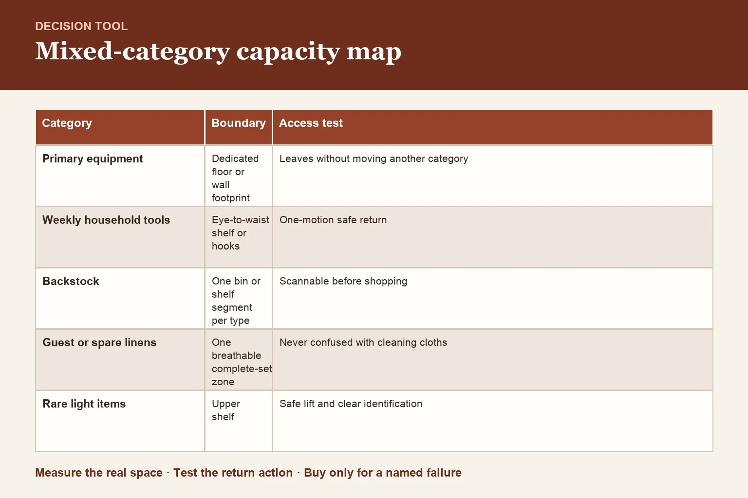 Decision table for purpose statement and mixed-category capacity map