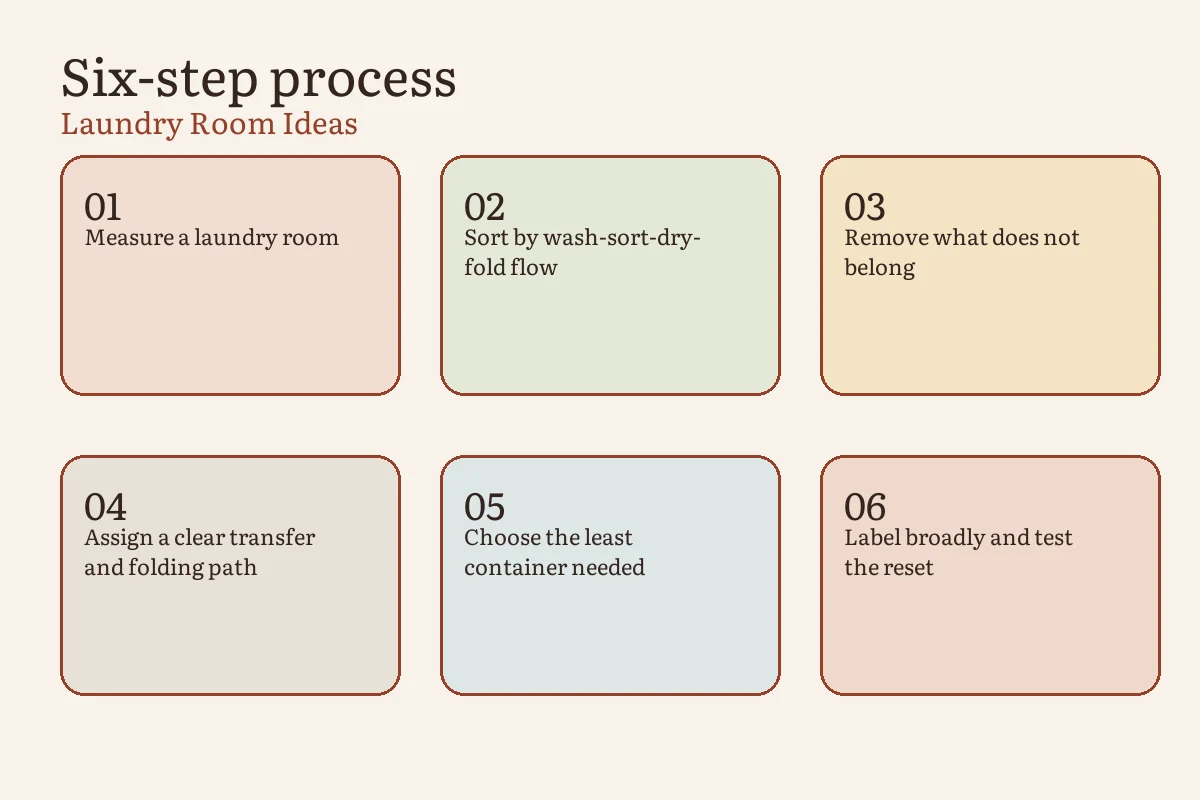 Laundry room planning sequence from utility map through an open-door load test