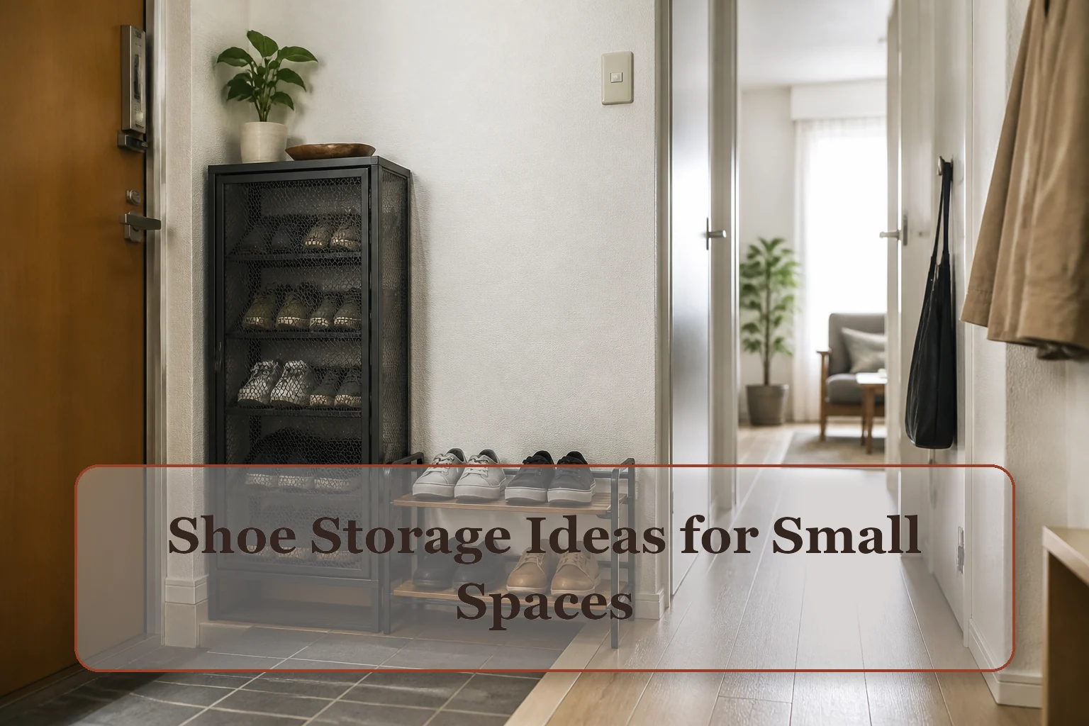 Compact entry with a slim breathable shoe cabinet, low daily rack, and clear walking route